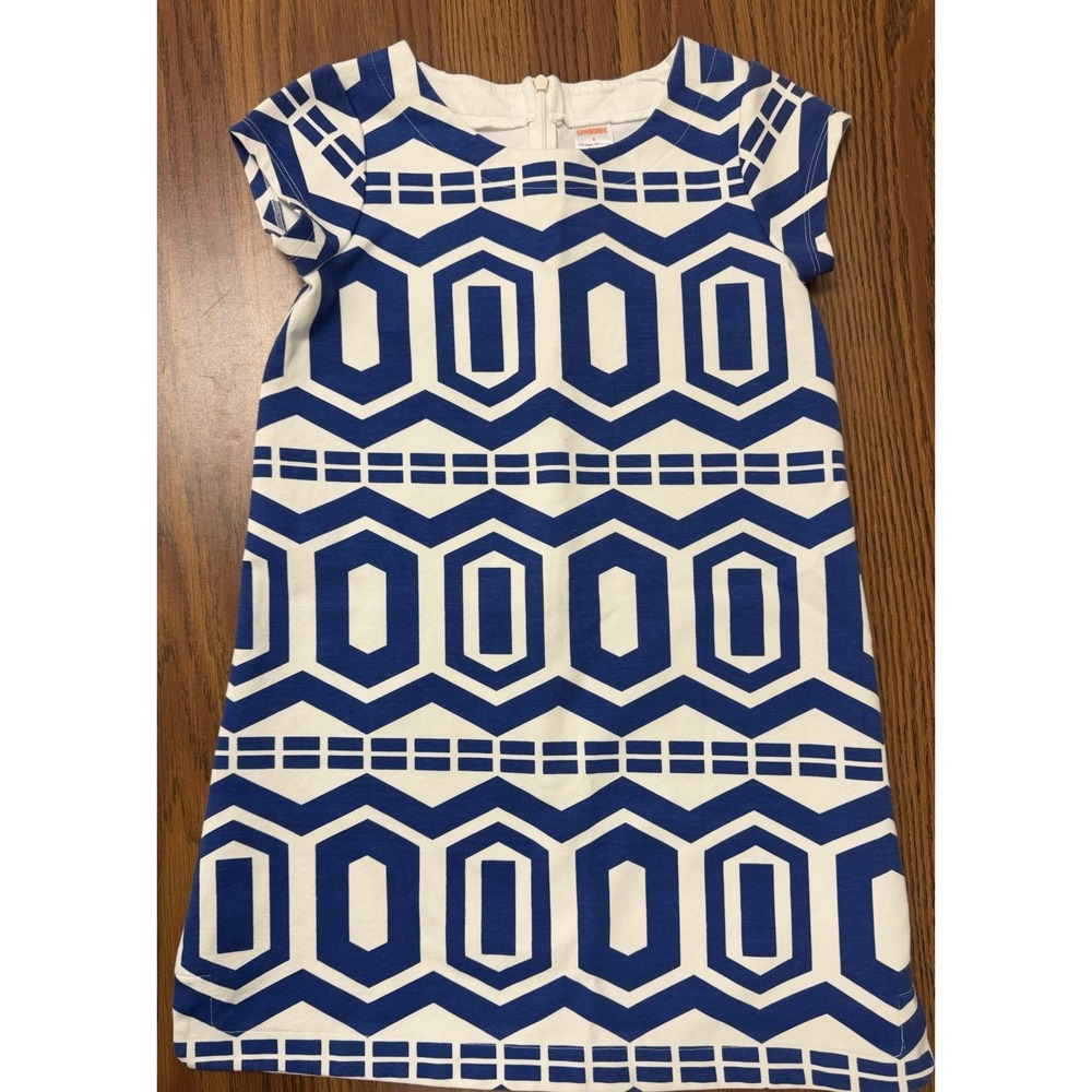 NWT Gymboree Girls 8 Royal Blue White Geometric Ponte Shift Dress Zipper Back